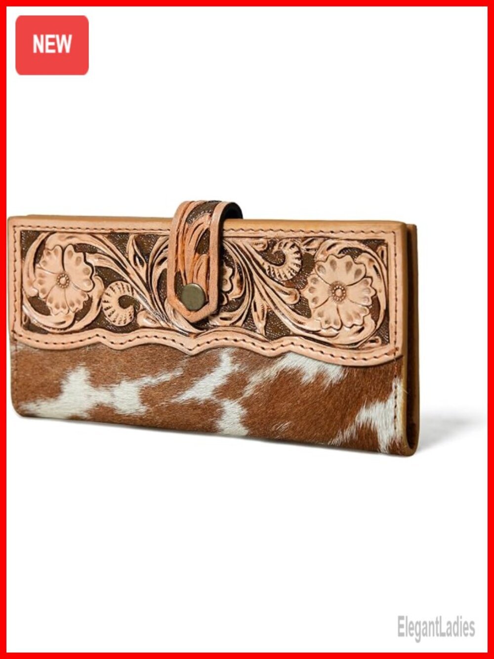 Handcrafted Cowhide Leather Tooled Floral Western Clutch Purse RFID Protection